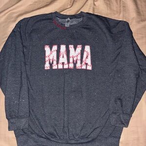 Mama Embroidered Dark Gray baseball mana distressed Crew Neck Sweatshirt